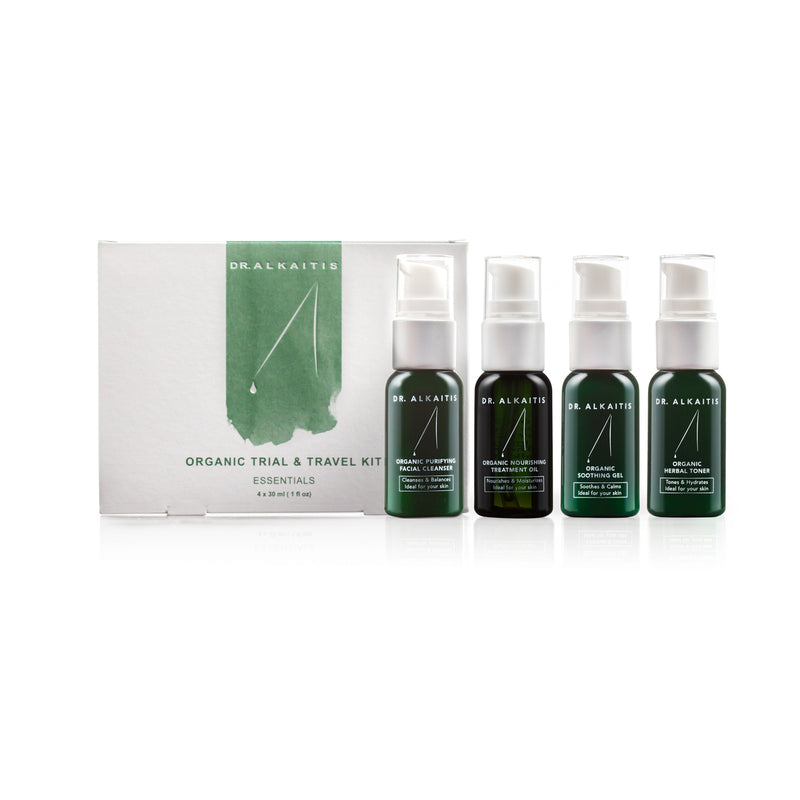 Dr. Alkatis Organic Trial & Travel Kit with sizes that are ideal for traveling. 